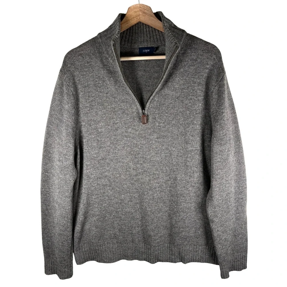 J Crew Mens Neutral 100%‎ Lambswool 1/4 Zip Mock Neck Classic Sweater Size Large